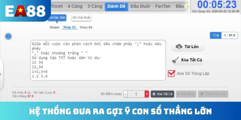 Hệ thống đưa ra gợi ý con số thắng lớn